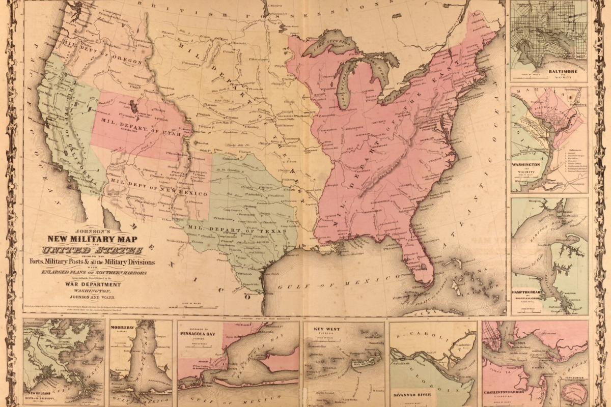 The Union Army’s organization of the US in 1862 from Johnson’s New Illustrated (steel plate) Family Atlas (New York: Johnson and Browning, 1862)
