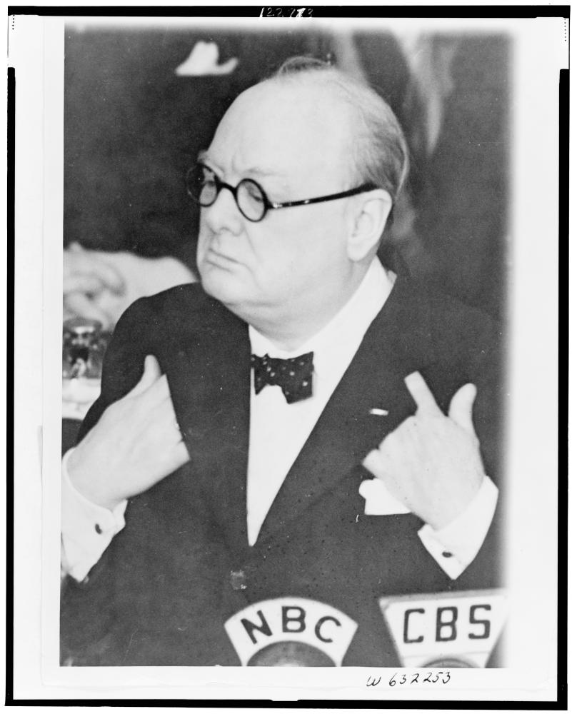 Winston Churchill, addressing Congress, wearing a tuxedo