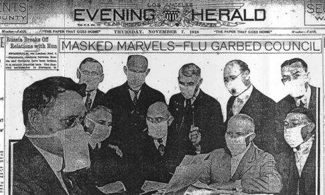 Front page of the Los Angeles Evening Herald highlighting the threat of influenza