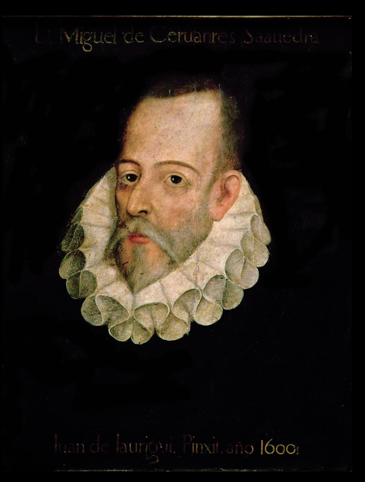 Portrait of Miguel de Cervantes with ruffled collar