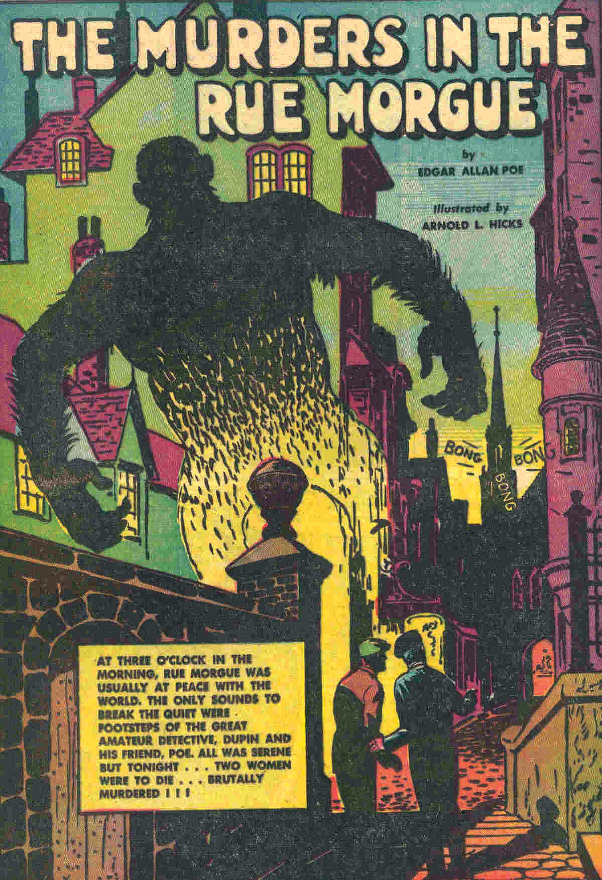 Comic book cover of a monster looming over some buildings