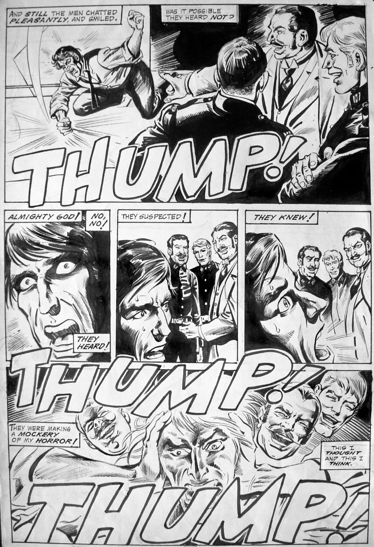 Selection of panels from comic, large text reading "thump thump thump"