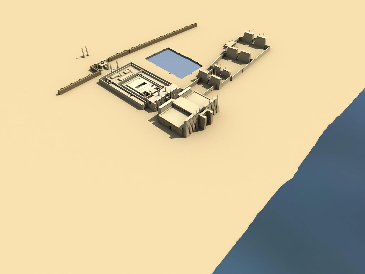 Digital rendering of the temple complex, from a birds-eye view