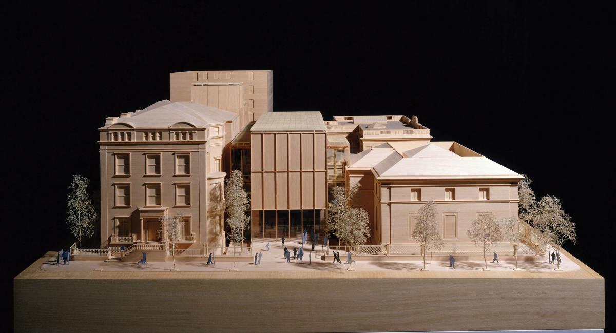 Wooden model of the Morgan Library's new renovations