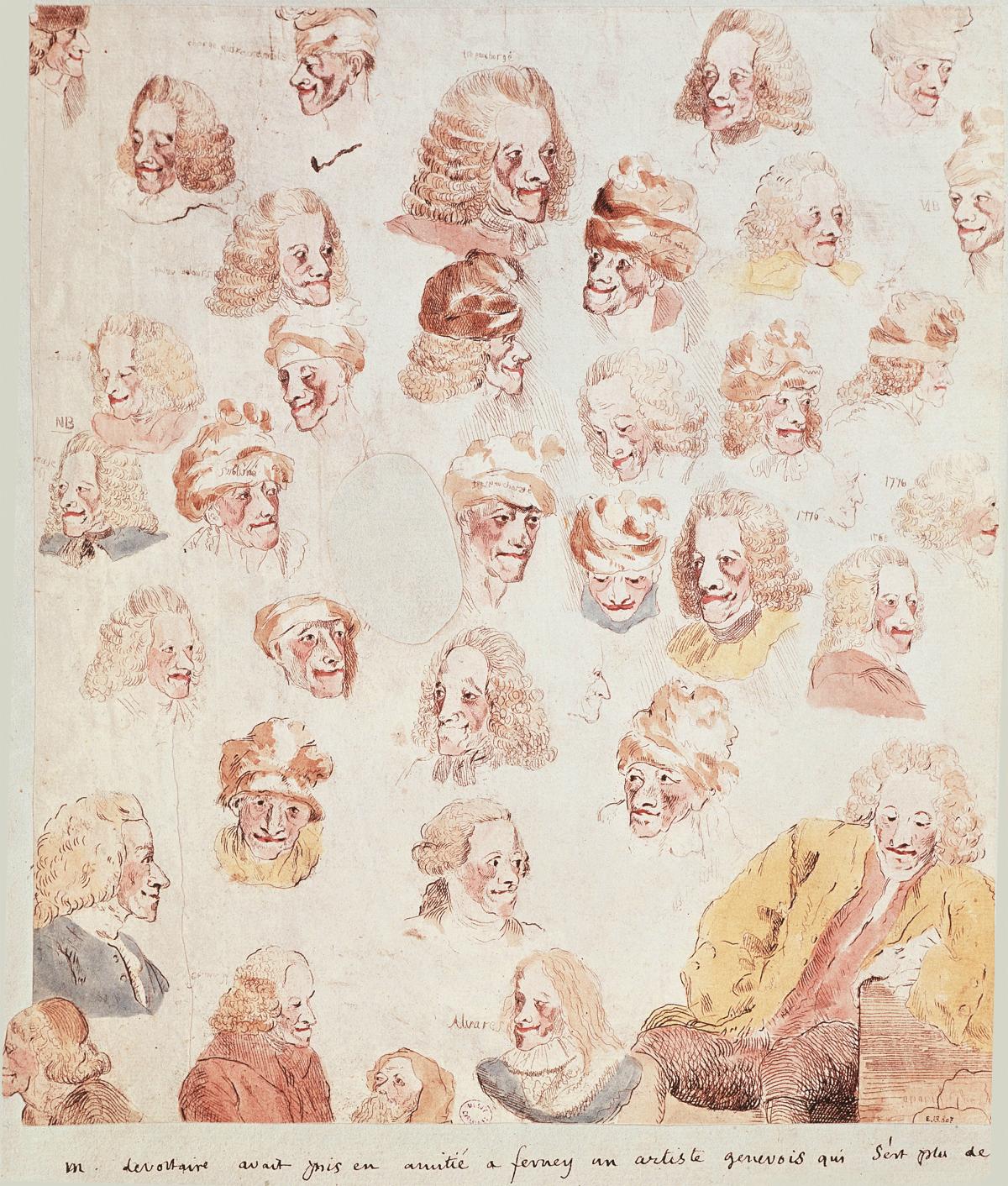 Watercolor portraits of a man, multiple on one page