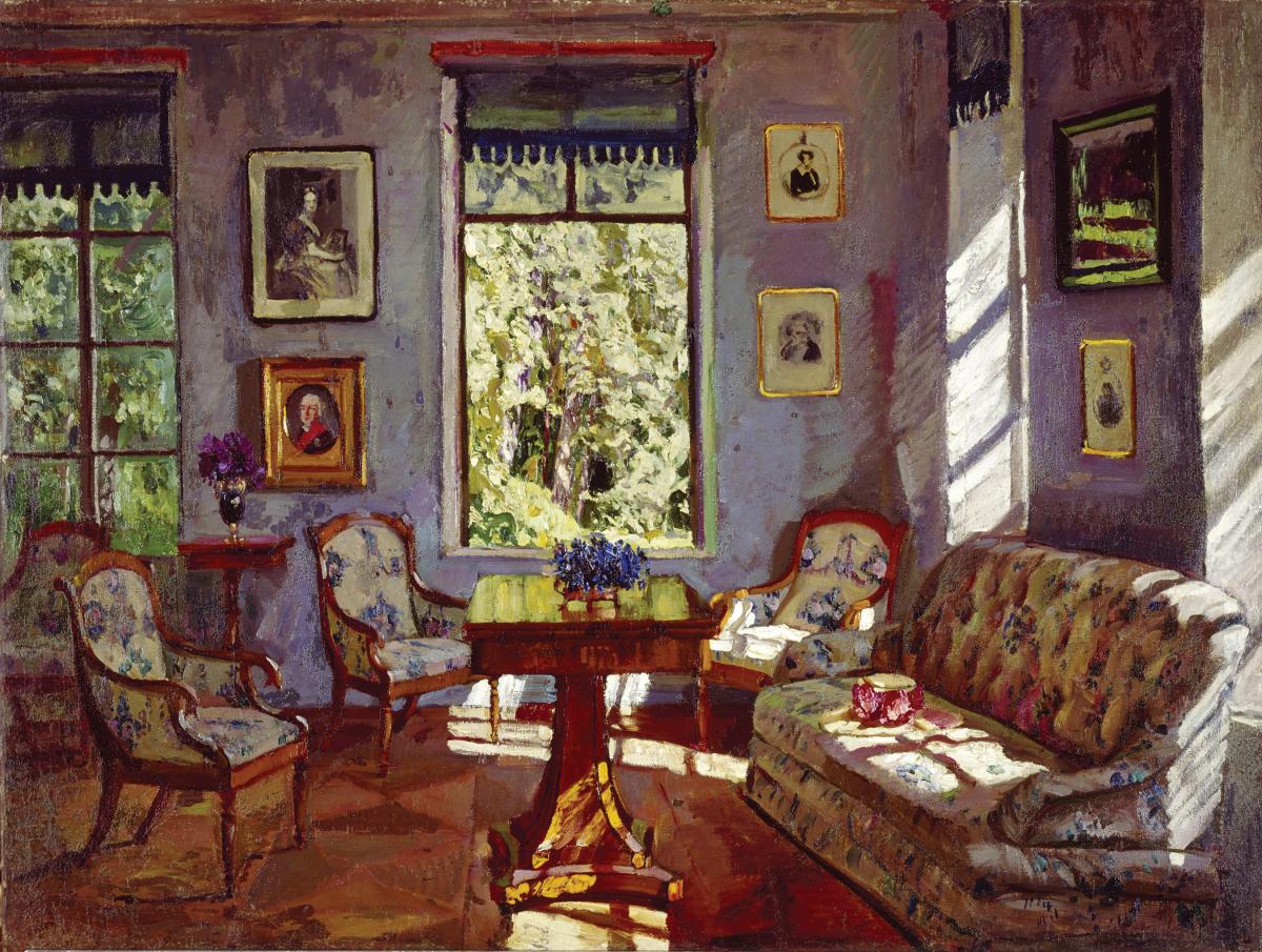 Oil painting of a sitting room