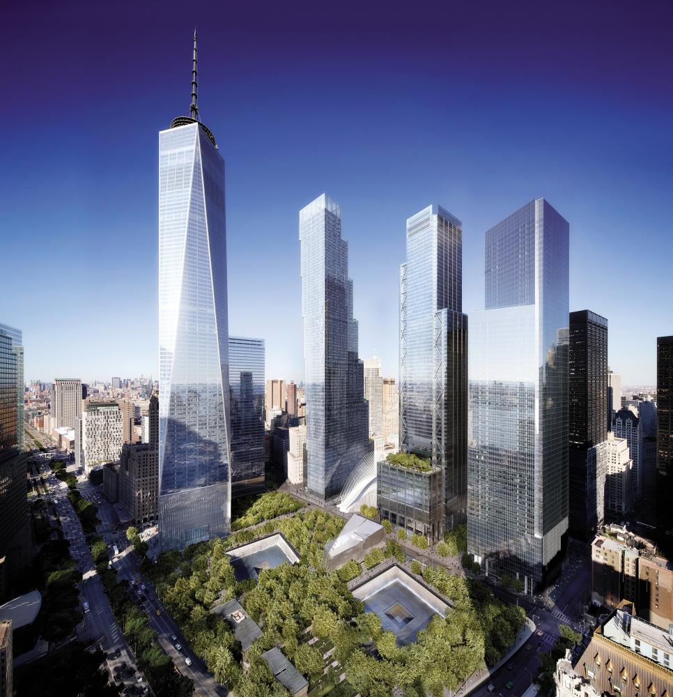 Photograph of four skyscrapers