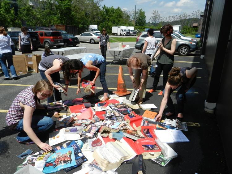 Example of working to rescue materials damaged by water.