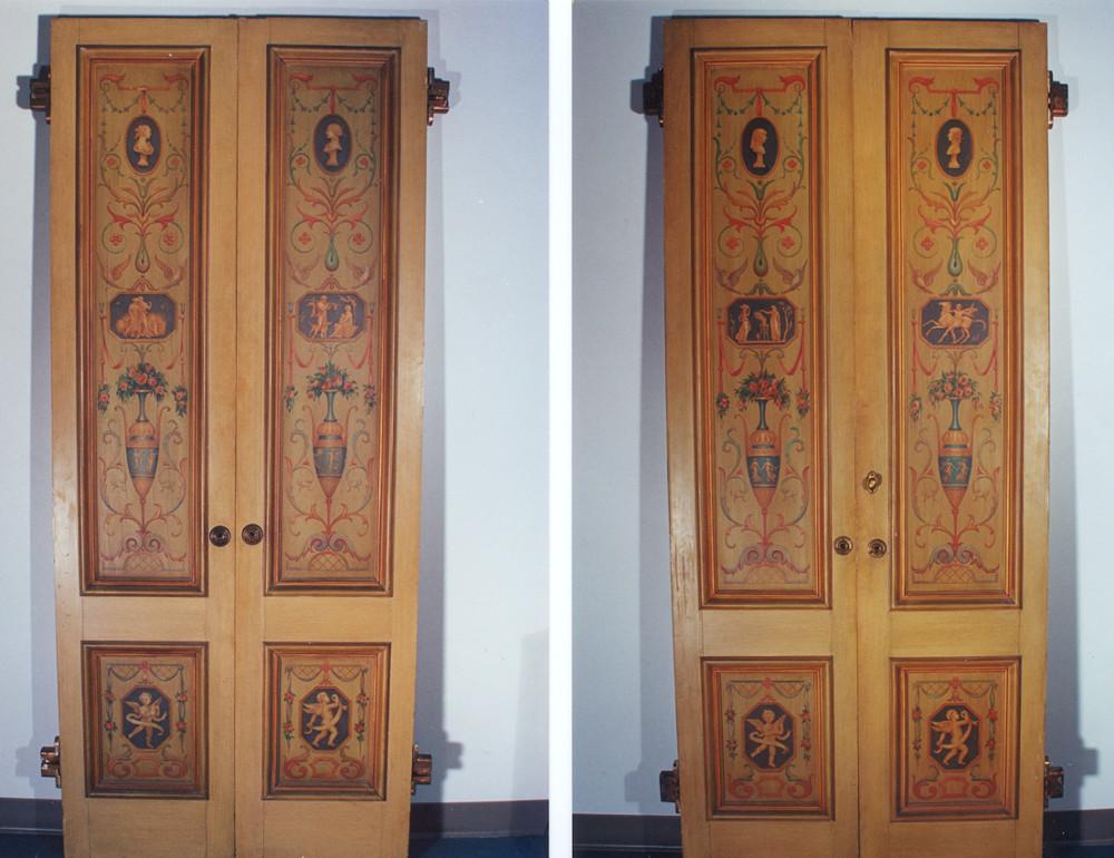 photo of a wooden wardrobe with decorative doors