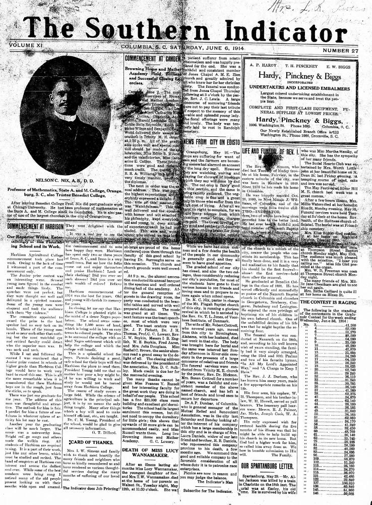 The Southern indicator. (Columbia, S.C.) 1903-1925, June 06, 1914, Image 1