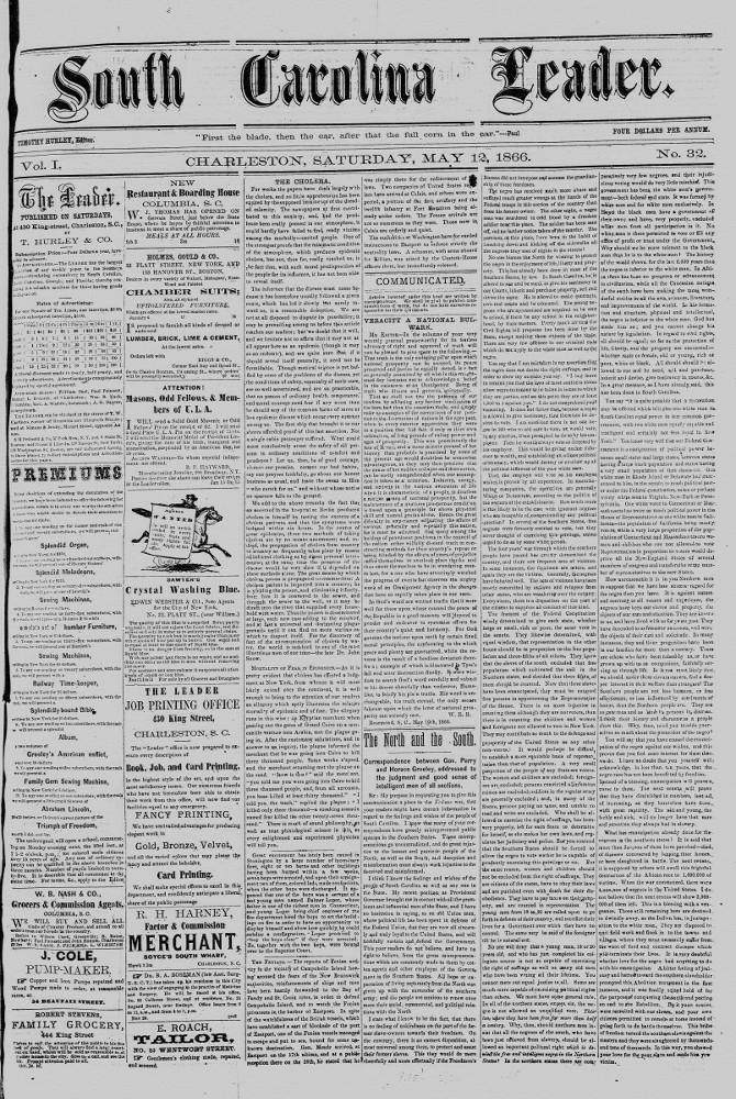 South Carolina leader. (Charleston, S.C.) 1865-18??, October 07, 1865, Image 1