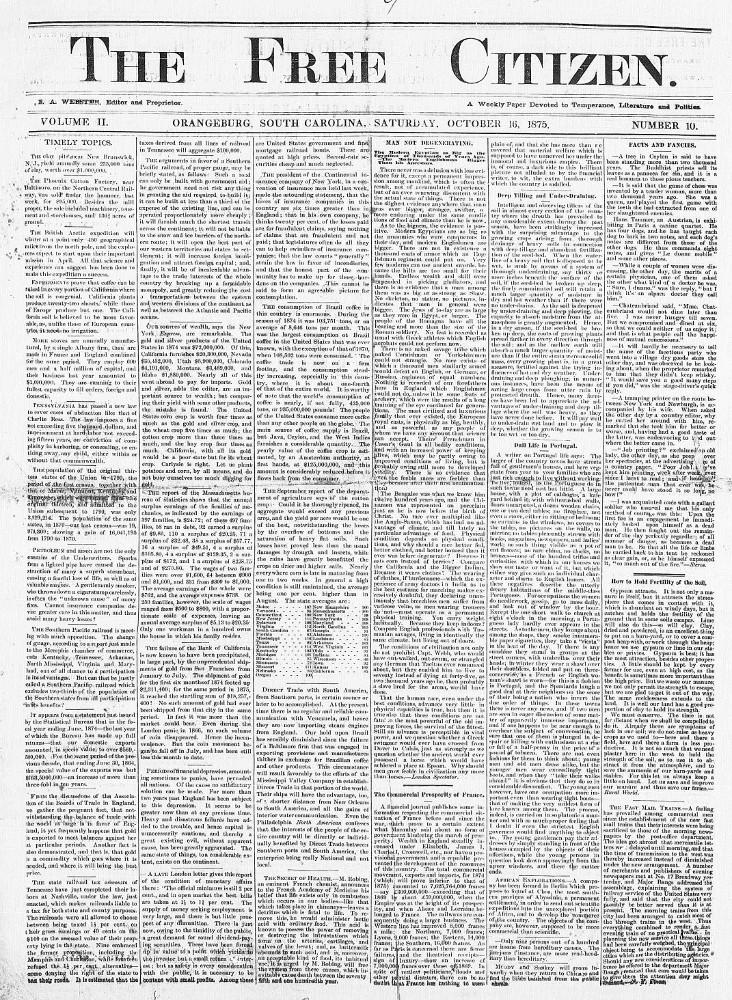 The free citizen. (Orangeburg, S.C.) 1874-1876, March 06, 1875, Image 1