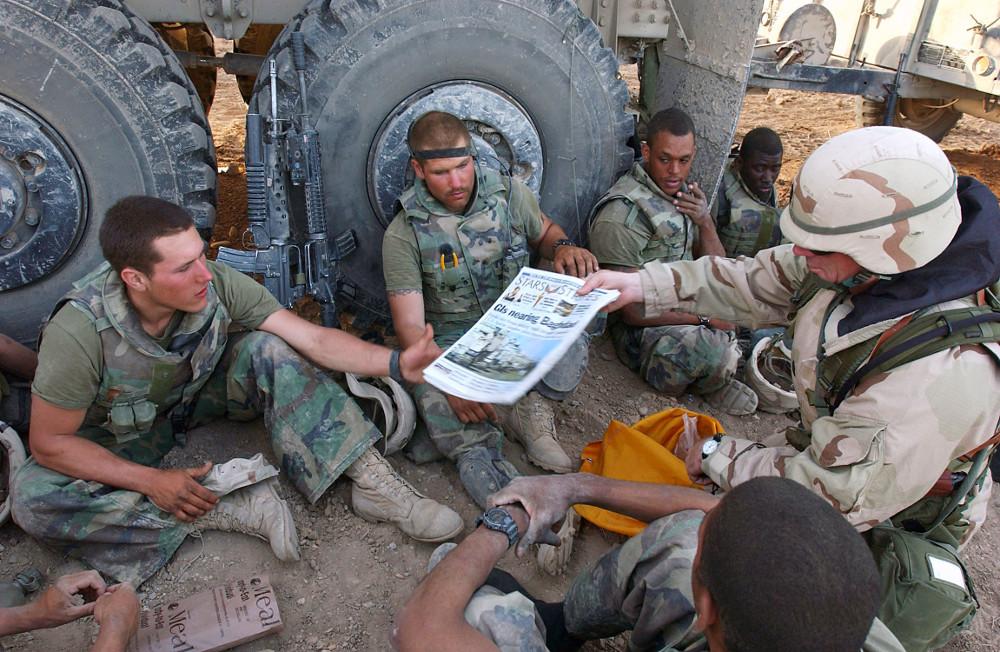 Stars and Stripes being delivered to U.S. Marines.