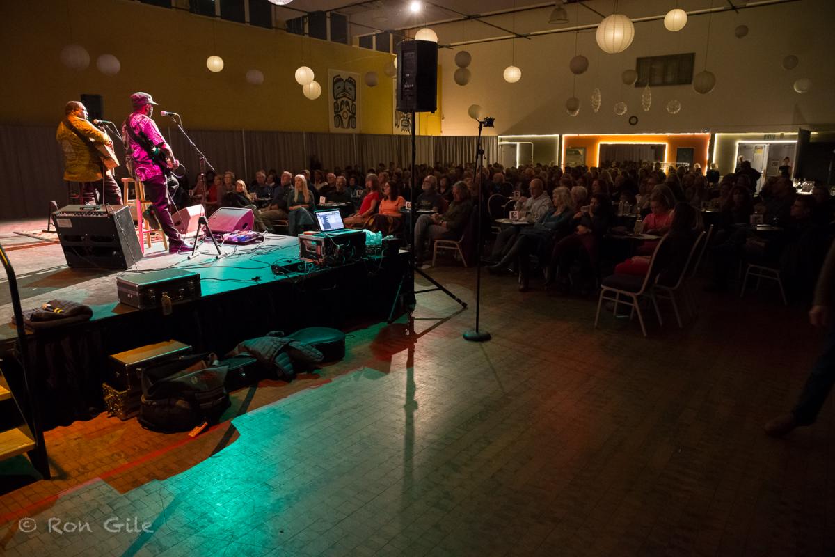 Image of a recent concert in the Main Hall at the Juneau Arts & Culture Center, featuring South African performer Vusi Mahlasela. 