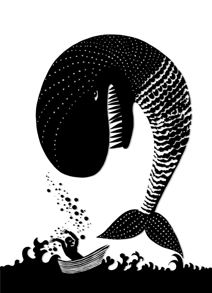 Illustration of a whale jumping out of the water 