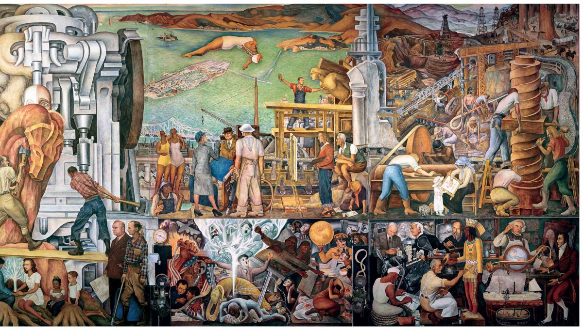 A digital 3D version of Diego Rivera's mural Pan American Unity.