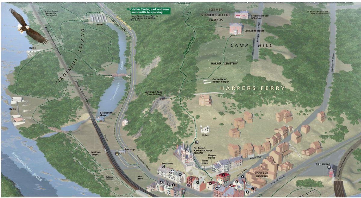 This map of Harper’s Ferry is an example of a visual resource that the project team has translated into audible media.