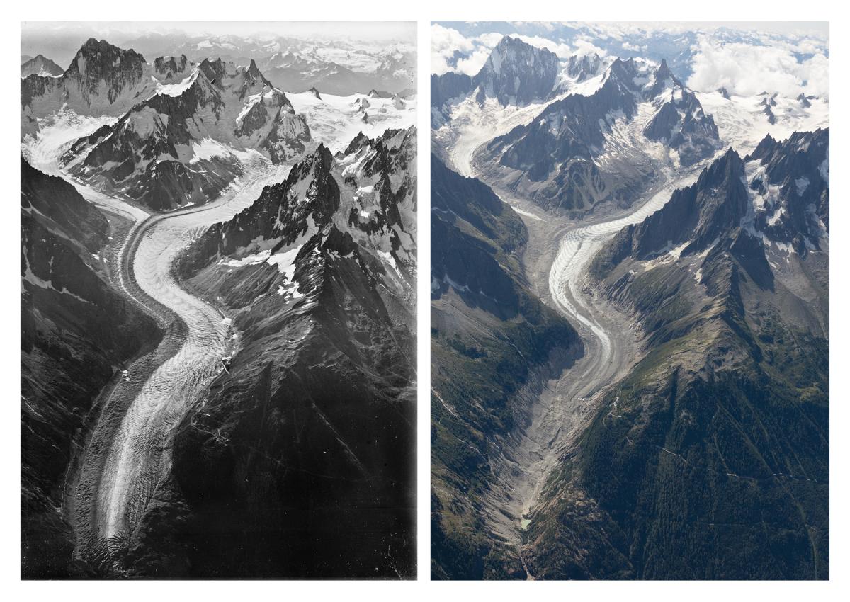 Aerial photos showing Mer de Glace