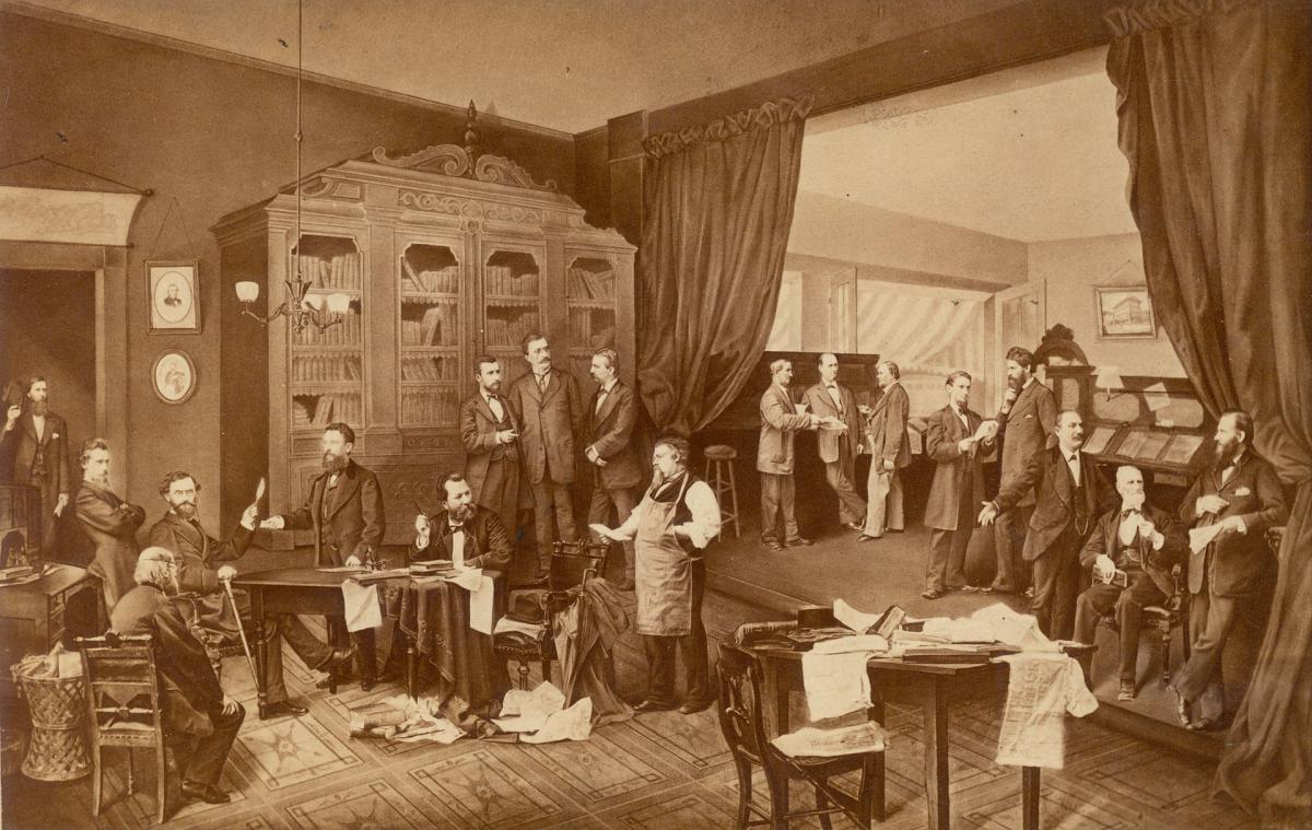 Editorial Room of the Westliche Post newspaper, circa 1870