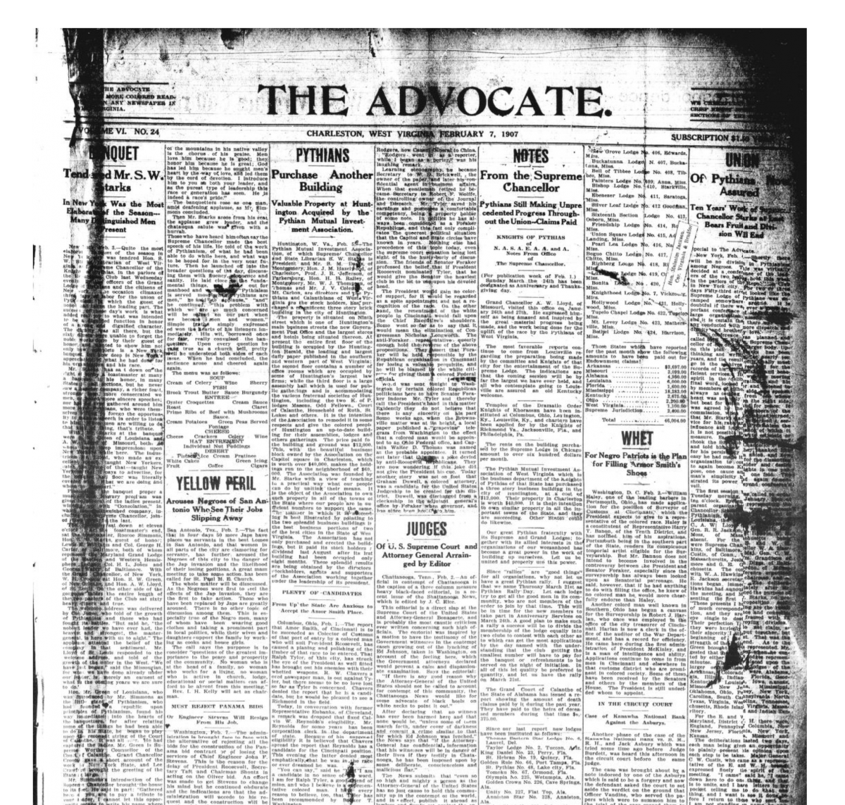 Front page of the Advocate, 7 February 1907 