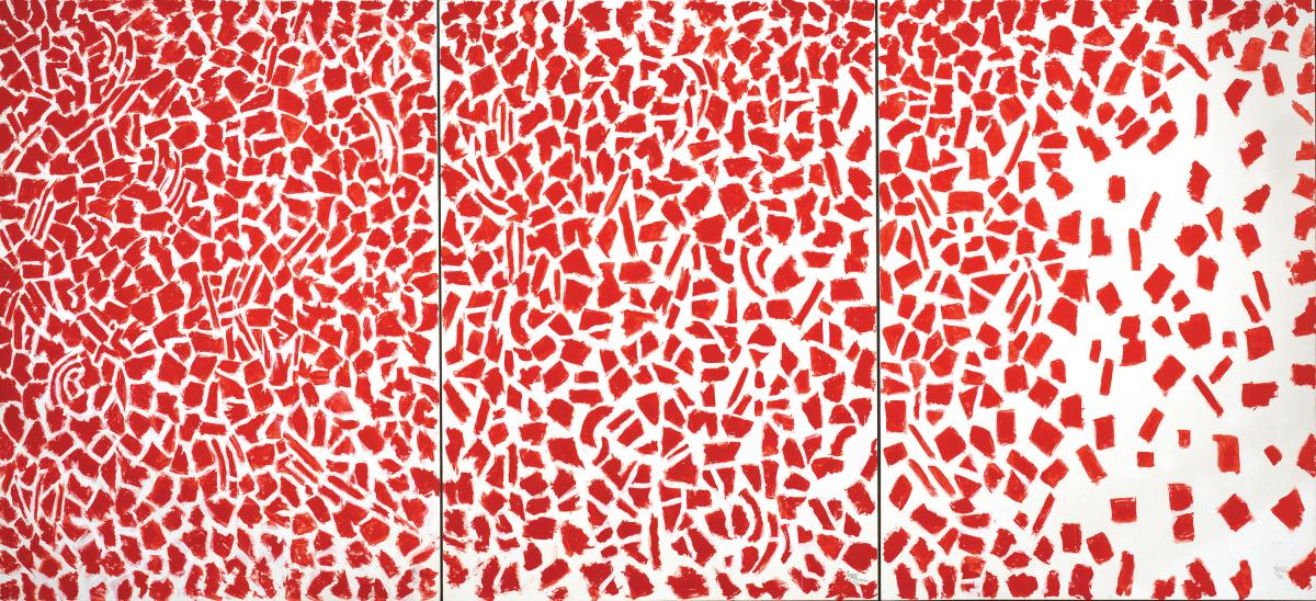 red geomatric shapes thick on canvas