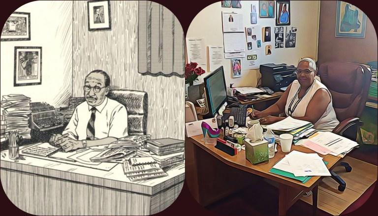 A graphic design of Cecil E. Newman (left) and a photo of his granddaughter Tracey Williams-Dillard