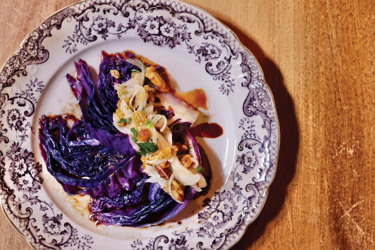 Cabbage steak on plate