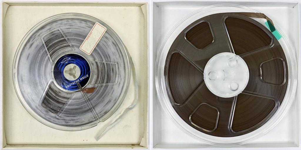 One of Radio Haiti’s damaged open-reel tapes before and after remediation.