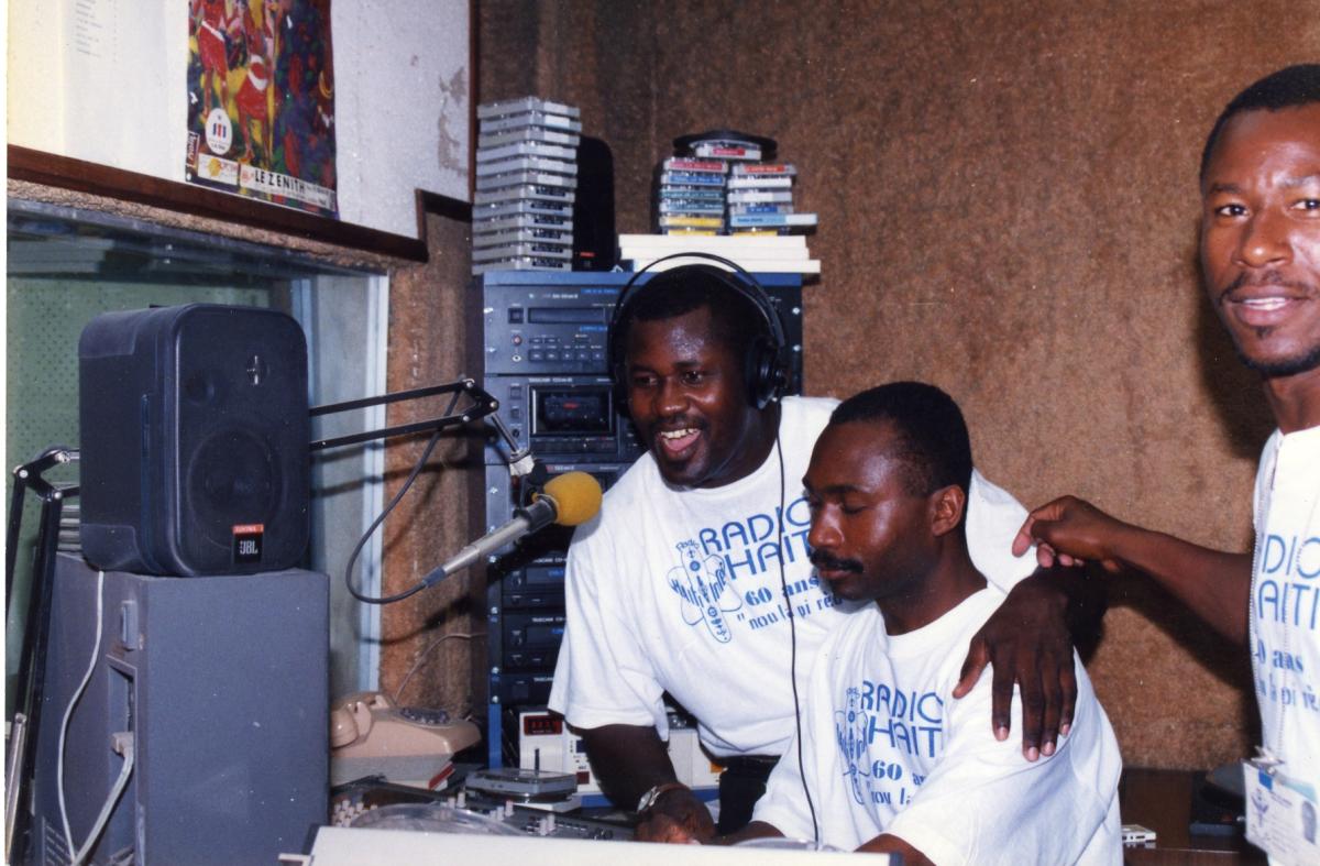 Radio Haiti staff celebrates the station’s anniversary in 1995.