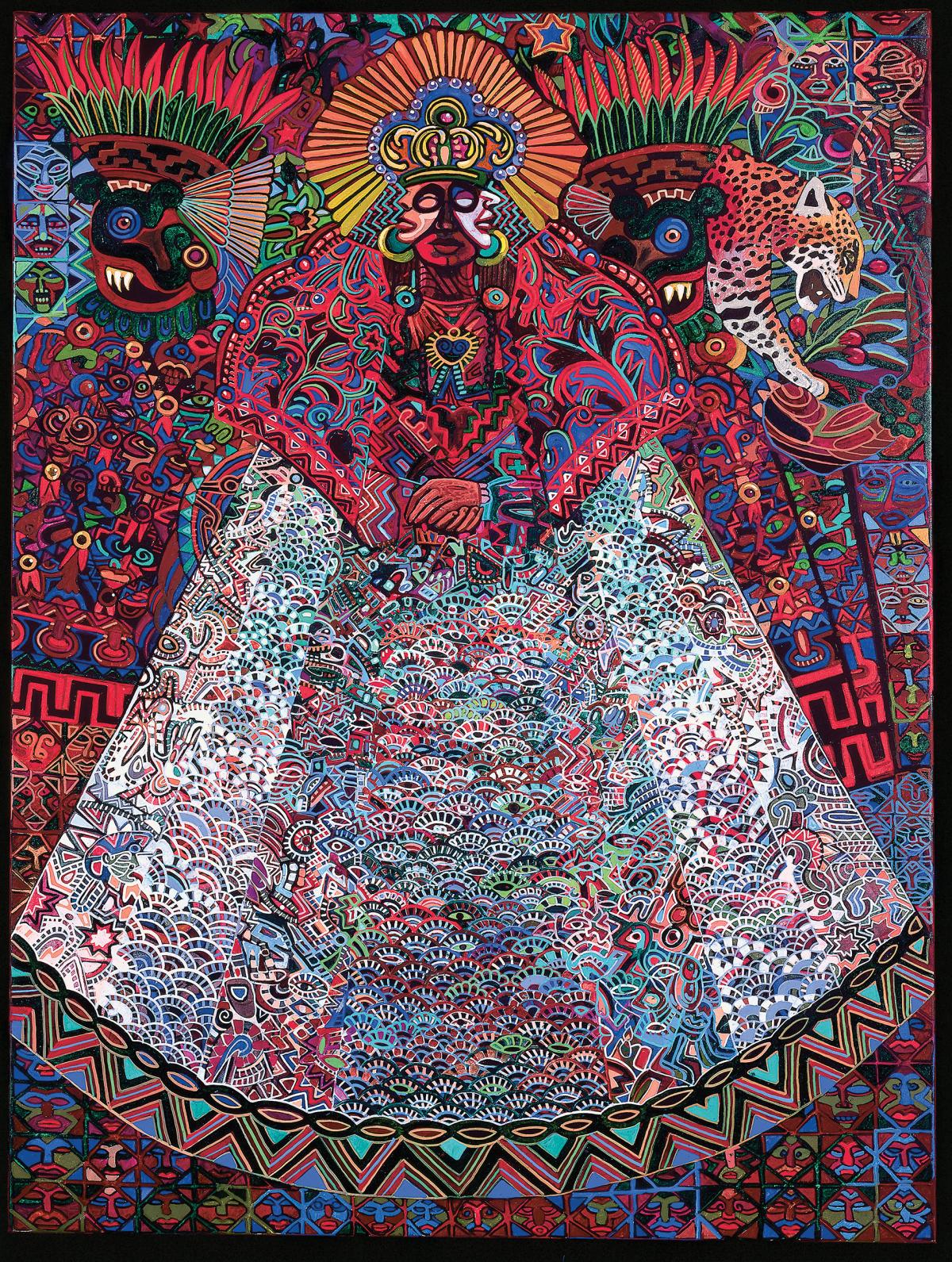 Malinche in a field of Indigenous prints