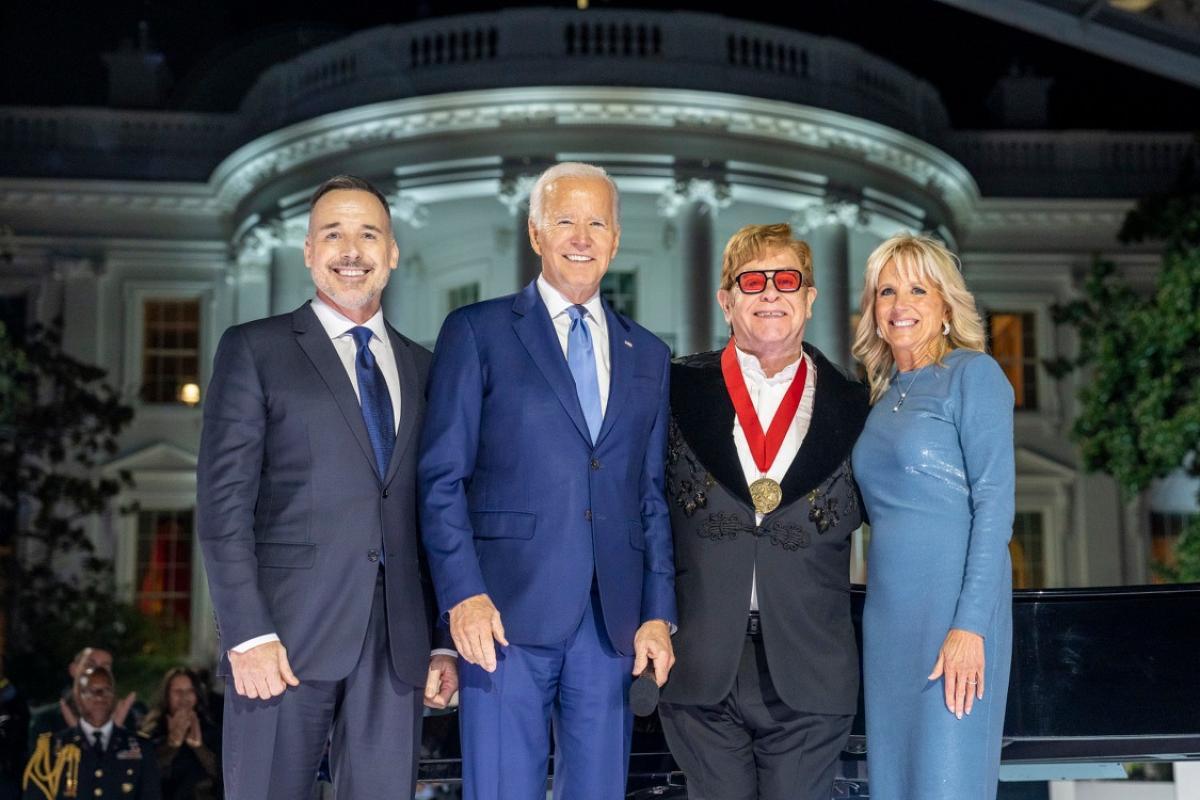 President Biden presented Sir Elton John with the National Humanities Medal at the White House on September 23, 2022.