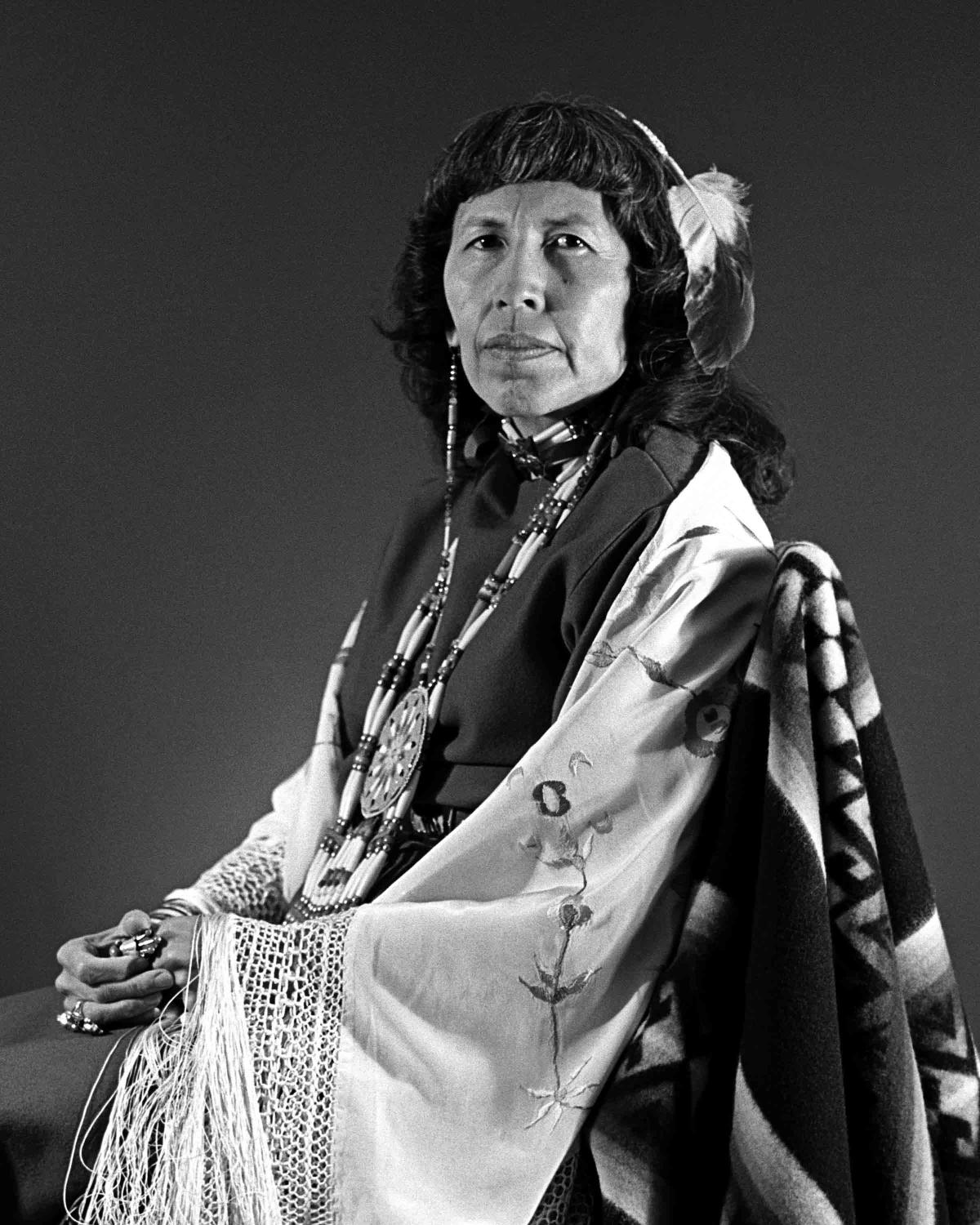 Henrietta Mann wearing traditional regalia