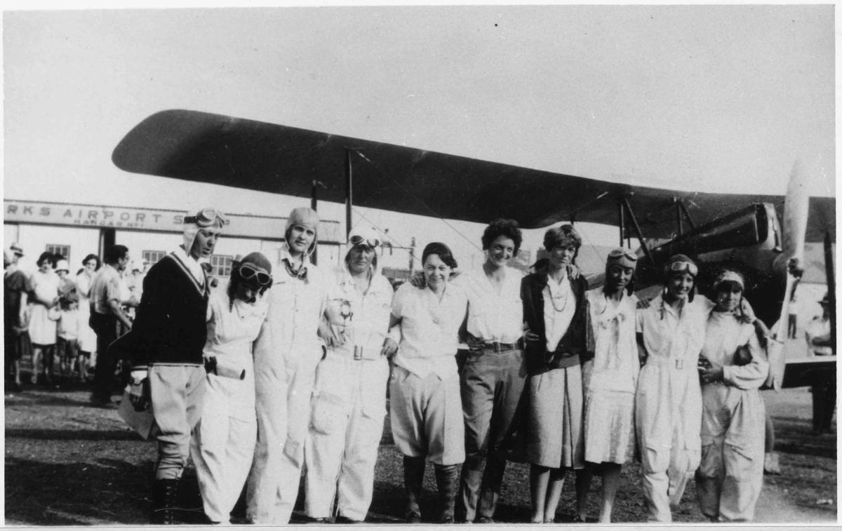 Air derby participants pose for a photo