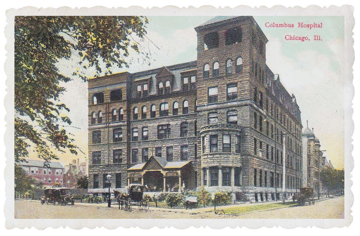 A postcard of Columbus Hospital in Chicago