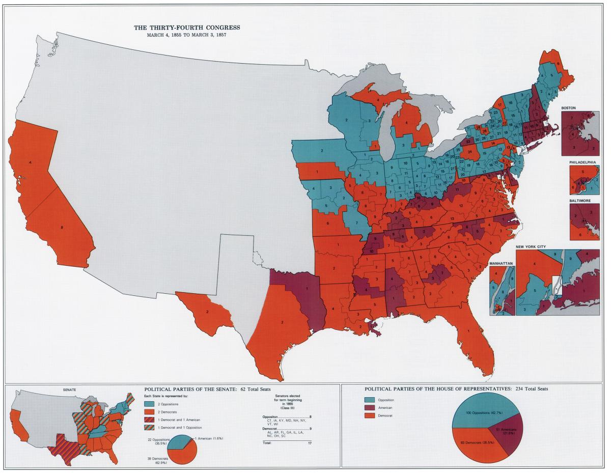 A map of the 34th US Congress