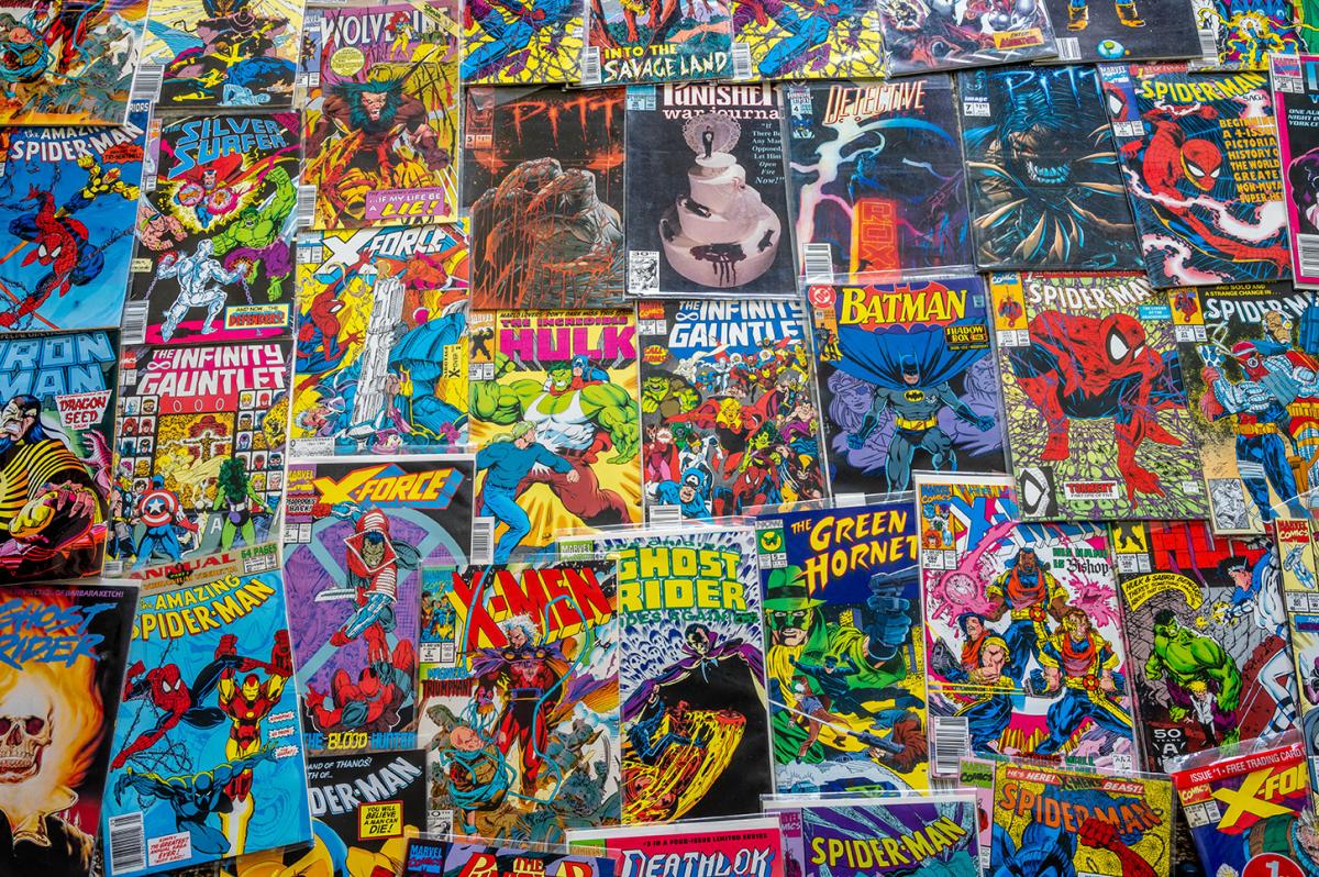 Calgary, Alberta - January 13, 2023: Vintage comic book collection showing comic book covers.