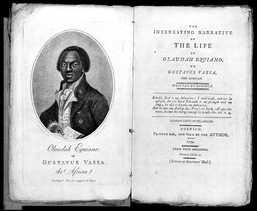 Frontispiece and title page from The Interesting Narrative of the Life of Olaudah Equiano (1794)