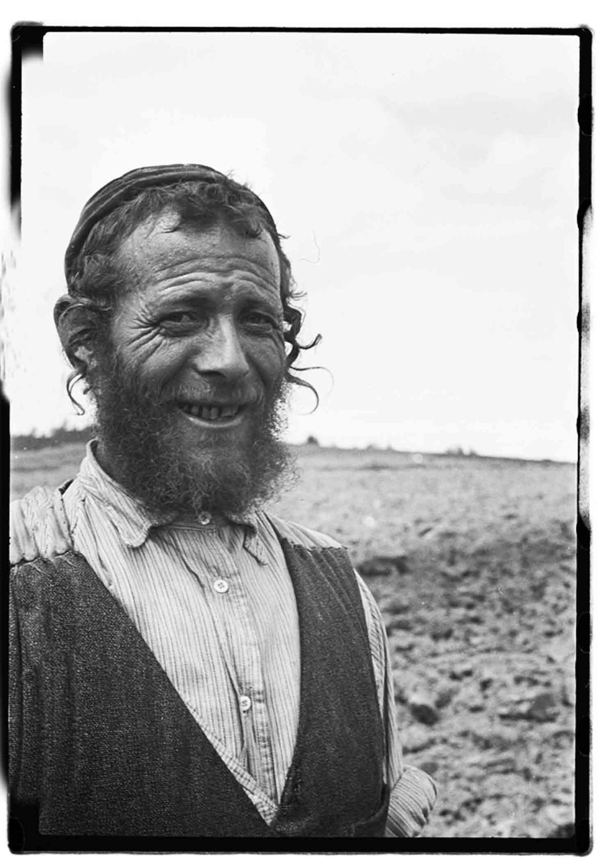 black and white photo of Jewish farmer