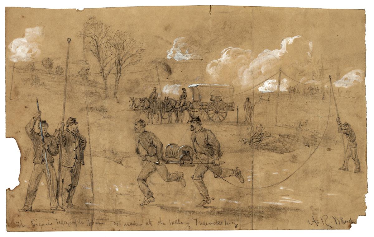 Drawing of Signal Corps soldiers serving in the Civil War
