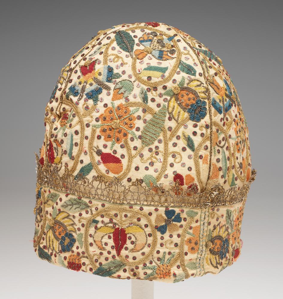 Nightcap of floral beading