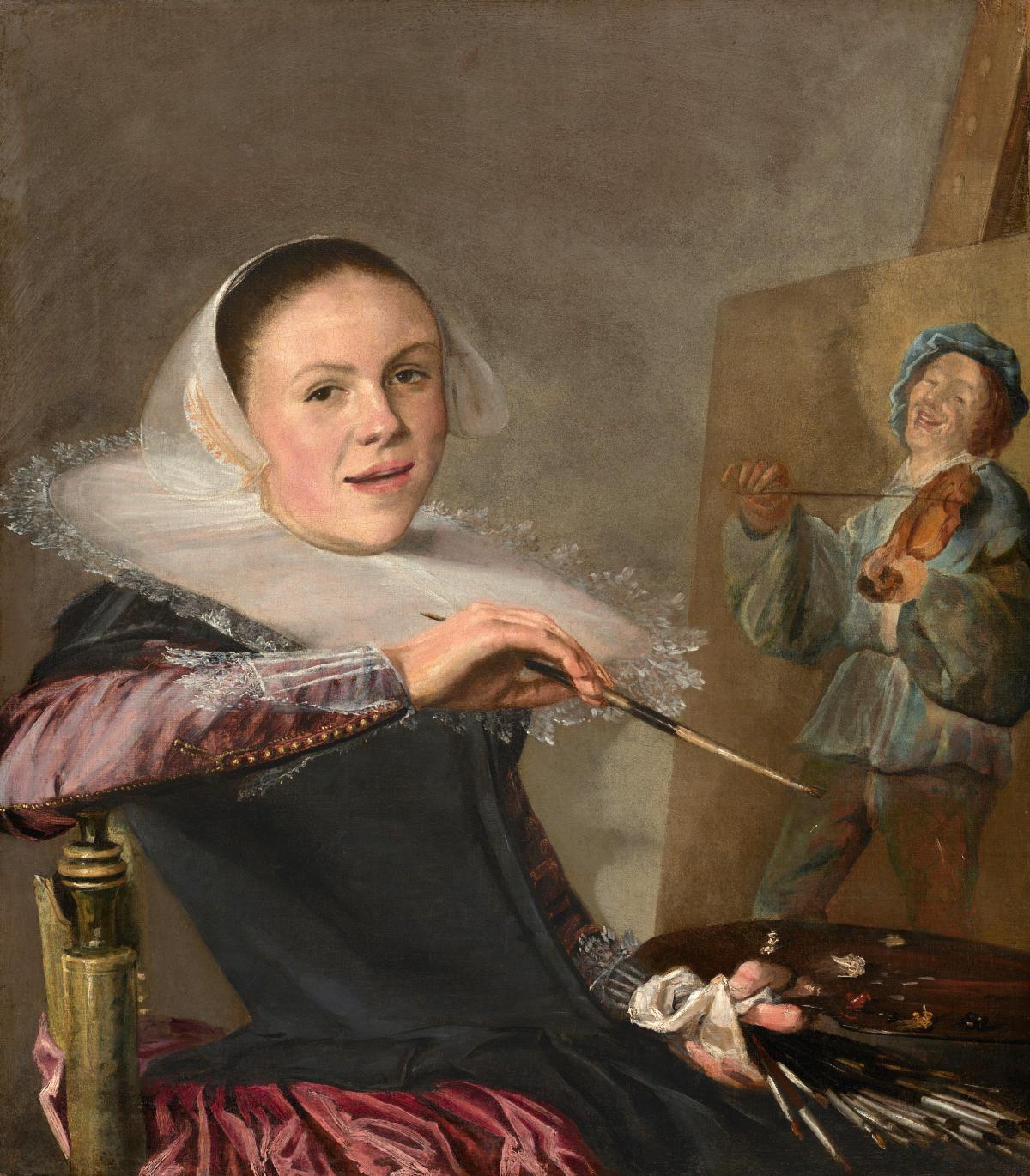 Woman artist sitting at her easel 