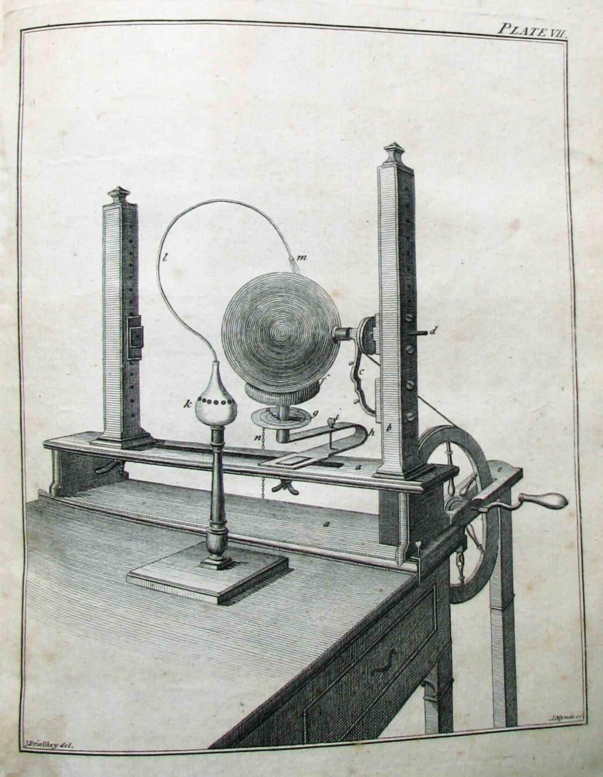 A drawing of an electrical machine designed by Joseph Priestley