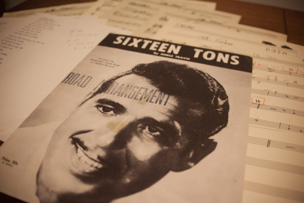 paper copy of the score from the first televised performance of "Sixteen Tons"