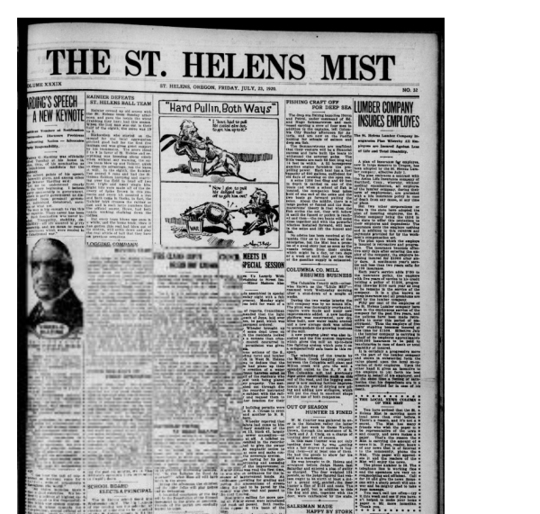 Newspaper front page, St. Helen's Mist