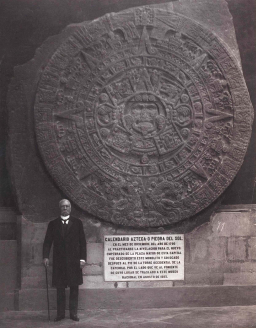 Photograph of the Piedra del Sol with Porfirio Díaz
