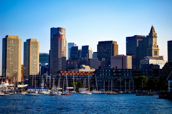 View of the Boston Harbor and surrounding skyscrapers