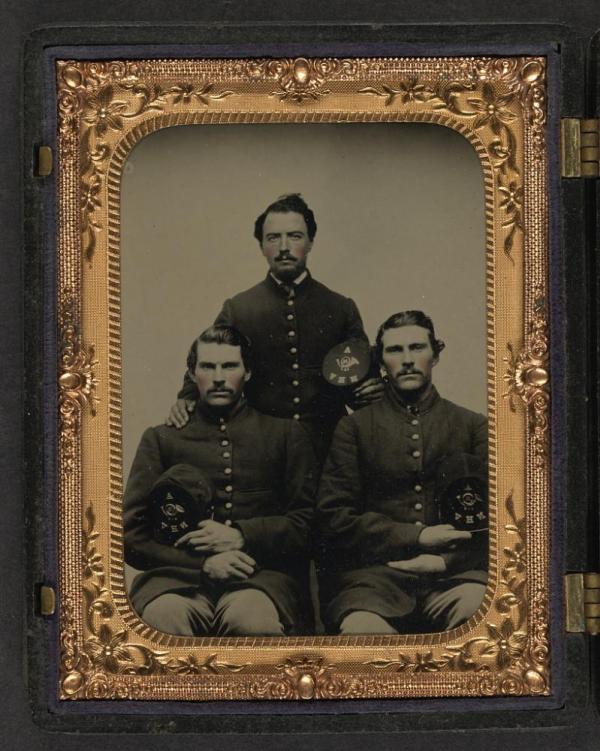 Photo portrait of three brothers from the Civil War in Union uniforms