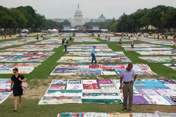 View of the National Mall with AIDS quilt panels displayed