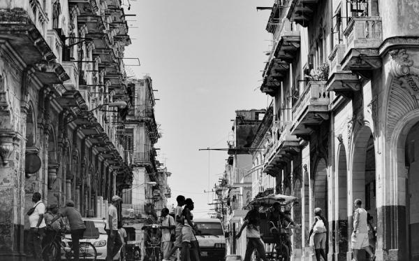 Cuba street scene, black and white photo