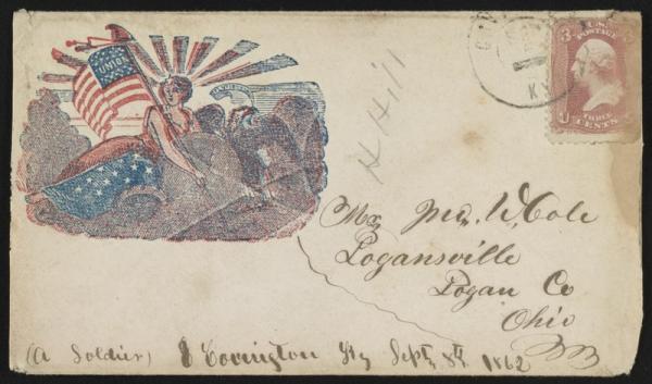 Civil War envelope showing Liberty holding a flag
